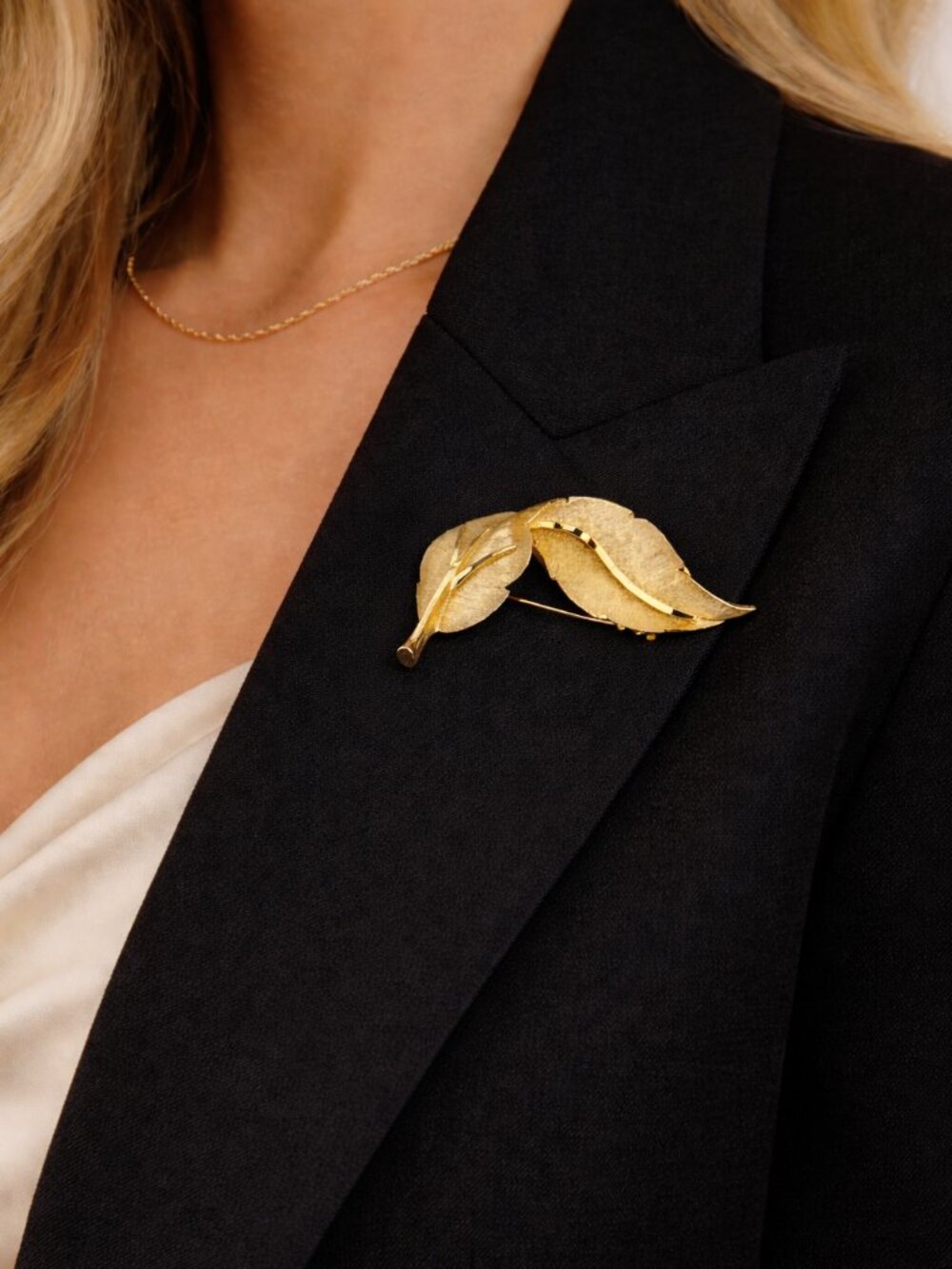 VTG B.S.K. Gold Tone Leaf Brooch • Signed © B.S.K. • Textured Folded Leaf Pin